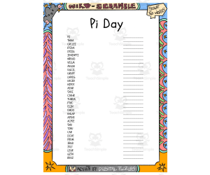 Pi Day word Scramble puzzle worksheet