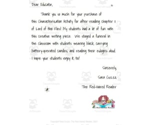 Piggy's Eulogy: Characterization Activity Lord of the Flies chapter 11