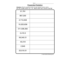 Place Value Expanded Notation Worksheet