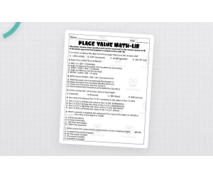Place Value Math Mad Lib Activity