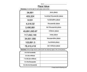 Place Value Review Worksheet