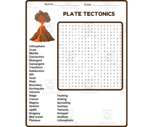 PLATE TECTONICS Word Search Puzzle Worksheet Activity - 4th,5th,6th