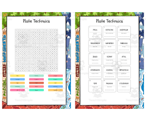 Plate Tectonics word search, scramble and crossword puzzle