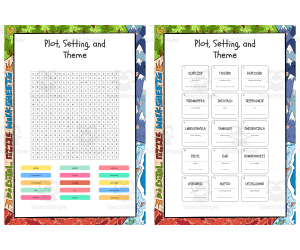 Plot Setting and Theme word search, scramble and crossword puzzle