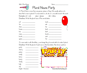 Plural Noun Party Worksheet