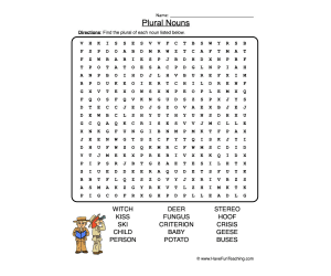 Plural Nouns Wordsearch Worksheet