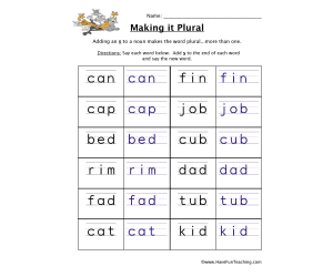 Plural Words Add S Worksheet