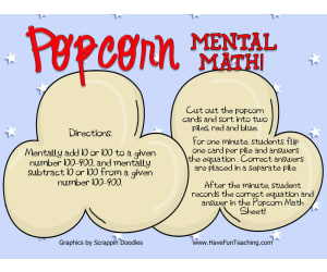Popcorn Mental Math Activity