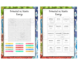 Potential vs Kinetic Energy word search, scramble and crossword puzzle