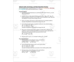 Practice: Galvanic Cells, Free Energy, and Nernst Equation