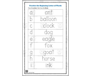 Practice the Beginning Letter Sounds of Words Preschool Homeschool Worksheet
