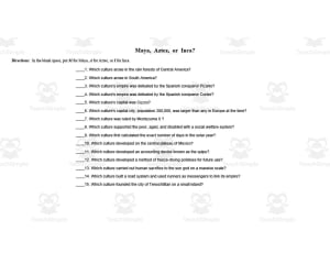 Pre-Columbian Civilizations Chart and Fill-In Worksheet