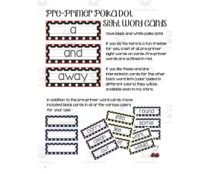 Pre-Primer Polka Dot Sight Word Cards