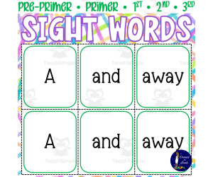 Pre-Primer, Primer, 1st, 2nd, 3rd grade Sight Words Flashcards FREEBIE
