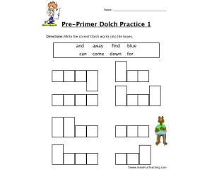 Pre-Primer Sight Words A to F Worksheet