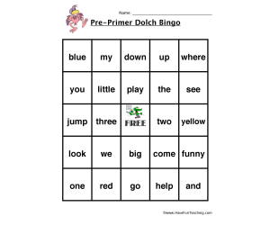 Pre-Primer Sight Words Bingo