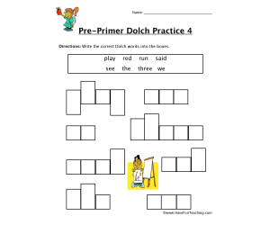Pre-Primer Sight Words P to W Worksheet