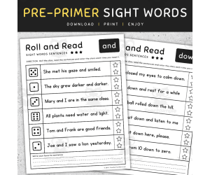 Pre-primer Sight Words: Pre-K Roll and Read Worksheets & Activities, [SET 3]