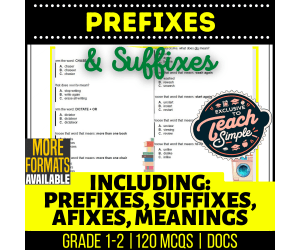 Prefixes and Suffixes Practice Questions - Grades 1-2 Grammar (Docs)