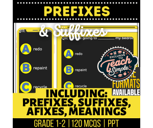 Prefixes and Suffixes Practice Questions - Grades 1-2 Grammar (PPT)