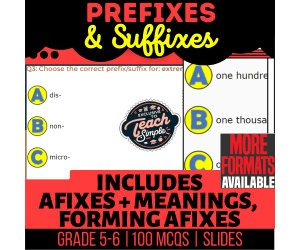Prefixes and Suffixes Practice Questions - Grammar Grade 5-6 (Slides)