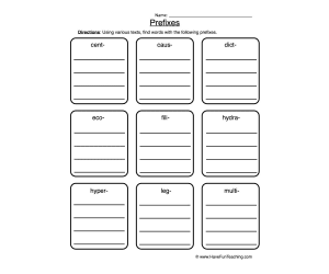 Prefixes List Worksheet
