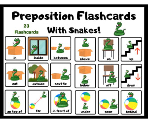 Preposition Flashcards with Snakes!