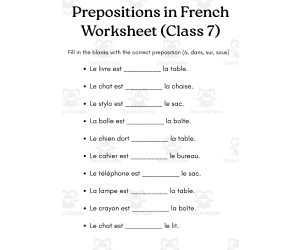 prepositions in french worksheet class 7