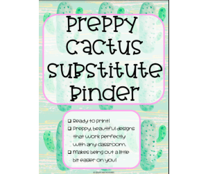 Preppy Cactus Themed Substitute Binder