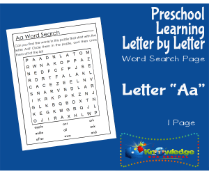 Preschool Letter by Letter: Letter A - Word Searcch