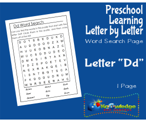 Preschool Letter by Letter: Letter D - Word Search