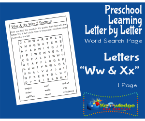 Preschool Letter by Letter: Letters W & X - Word Search
