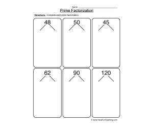 Prime Factorization Worksheet