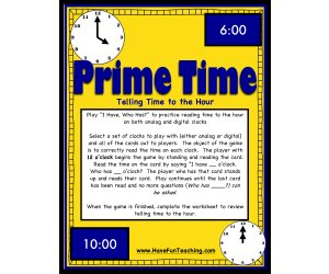 Prime Time Telling Time Activity