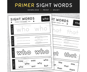 Primer Sight Words: Trace, Write, Color, and Find It Worksheets, [SET 5]