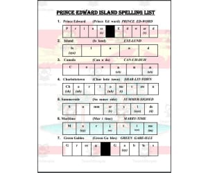 Prince Edward Island (Canada) Spelling List