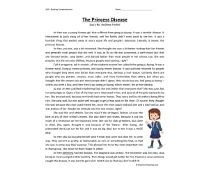 Princess Disease Reading Comprehension Worksheet