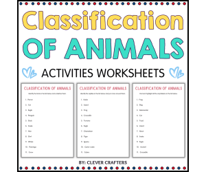 Printable Classification of Animals Activity Worksheets for Grade 2, 3