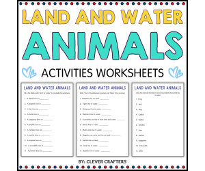 Printable Land and Water Animals Activity Worksheets for Grade 2, 3, 4
