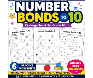 printable number bonds to 10 worksheets with Answer Key