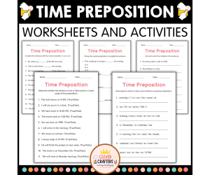 Printable Preposition of Time In On or At Worksheets for Grade 1, 2, 3