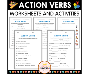 Printable Sentences Action Verbs Grammar Worksheets for Grade 1, 2, 3