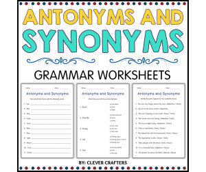 Printable Synonyms and Antonyms Grammar Worksheet for Grade 1, 2, 3