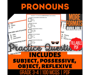 Pronouns Practice Questions - Grade 3-4 Grammar (Fillable PDF)