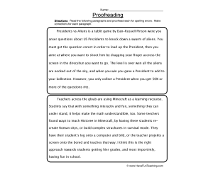 Proofreading Worksheet