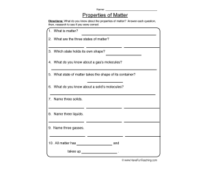 Properties of Matter Review Worksheet