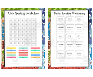 Public Speaking Vocabulary word search, scramble and crossword puzzle