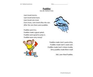 Puddles Reading Comprehension Worksheet