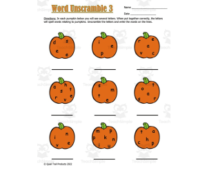 Pumpkin Word Scramble and ELA Activities