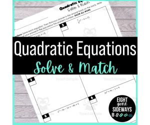 Quadratic Equations - Solve + Match Worksheet
